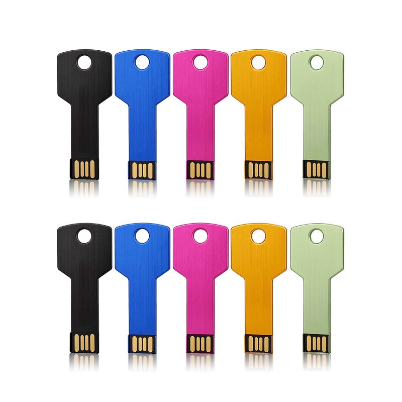 JUANWE 4GB USB Flash Drive 10 Pack, Colorful Flashdrives Key Shape Metal Thumb Drive Bulk, Waterproof USB Jump Drive 2.0 Mutipack Memory Stick, Portable Zip Drive Pendrive 5 Mix Color for Data Storage - Image 1